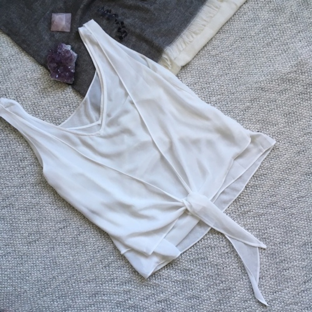 Final Markdown $5 Flowy White Tie Front Top - Picture 1 of 4